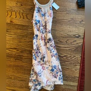 Monteau Floral Kids Formal Dress with Rhinestone Neckline